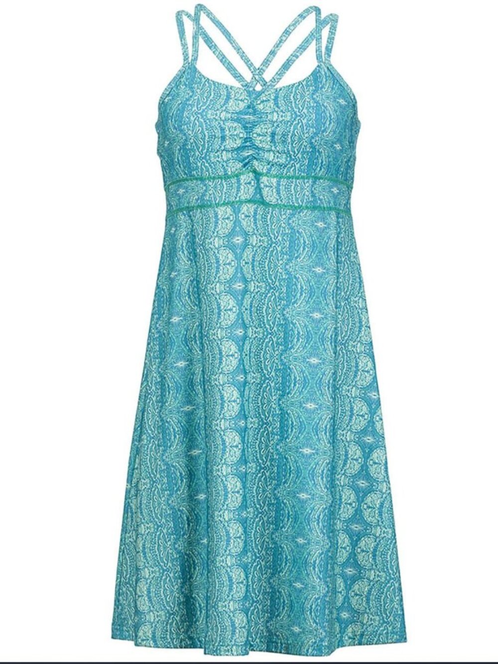 Marmot Taryn Turquoise Paisley Maxi Dress with Crisscross Back Women's XS